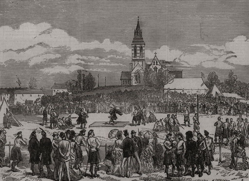 Sports of the Highland Brigade at Aldershot. Hampshire 1874 old antique print